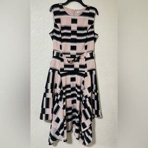 Calvin Klein Black and Cream Geometric Midi Dress